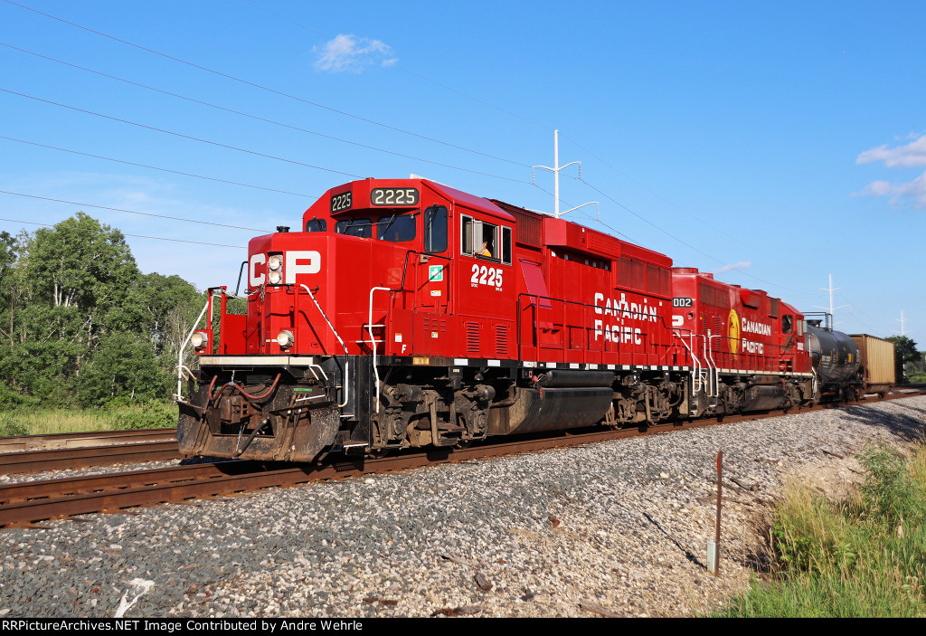 CP 2225 is the leader for the two Geeps and two cars of the returning M&P local